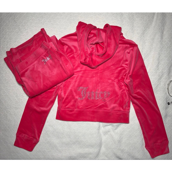 NWT Bling Juicy Couture Pink Party Velour Tracksuit w/Rhinestone Glam Y2K Size L - Picture 1 of 10